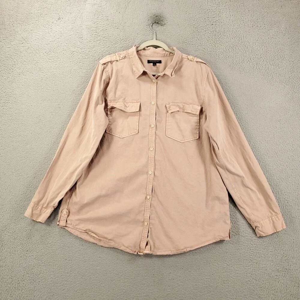 Banana Republic Button Up Womens XL Pink Ivory Soft Wash Military Safari Utility - Picture 2 of 10